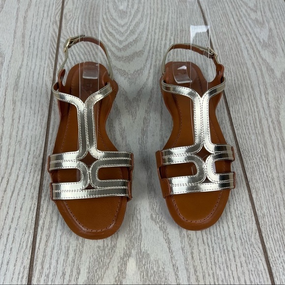 Furla Carmen Leather Vitello Sparkling Sandals 36 Gold & Cognac $365 Italy - Picture 2 of 10